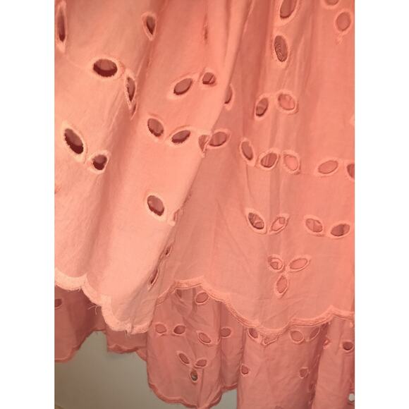Eloquii Coral Dress Womens Sz 18 Eyelet Ruffles Romantic Boho Mini Tiered Bottom - Picture 7 of 16